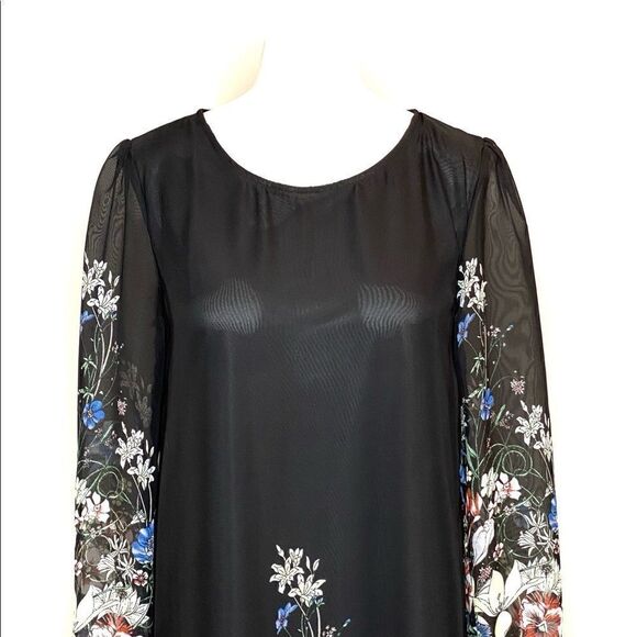 Kate Kasin black floral long sleeve chiffon dress size S - Picture 4 of 14